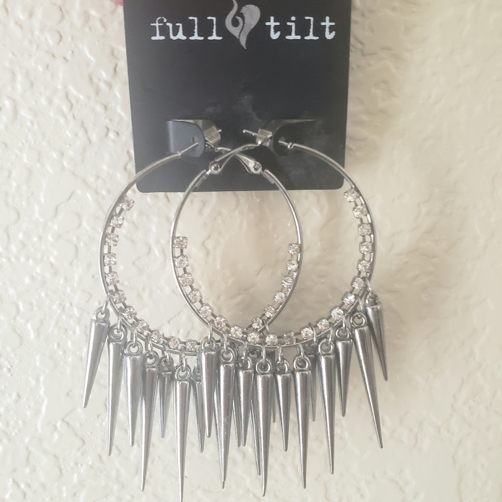 Hoop Silver Earing Rhinestone and spikes.